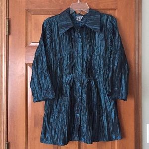 Dressy, iridescent teal button-down blouse/jacket